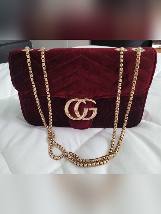 Gucci Handbags - Gucci Red Velvet GG Marmont Crossbody with Gold Chain